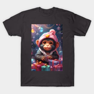 Christmas Monkey with Presents T-Shirt